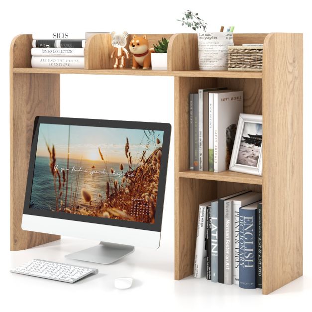 Wooden Desk Bookshelf with 4 Shelves and Open Back Compartment - Costway