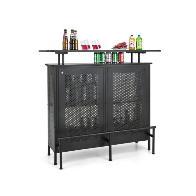 4-Tier Home Bar Unit with 2 Wine Storage Shelves and 6 Stemware  Holders-Black - Costway